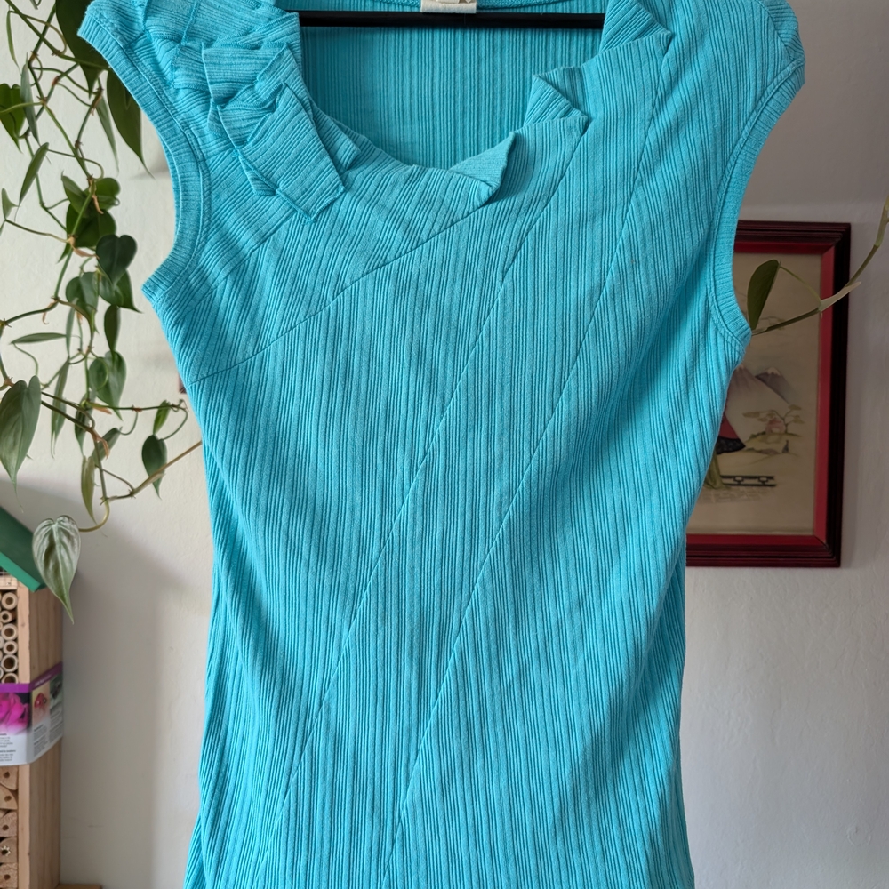 Turquoise Pleated Cap Sleeve Top